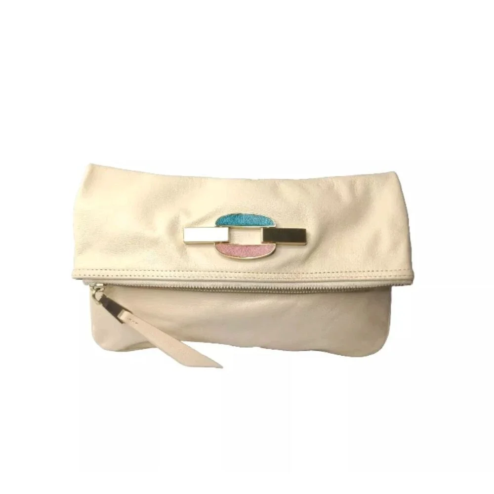 Treesje Leather Clutch Purse Large Evening Bag Yellow Tan